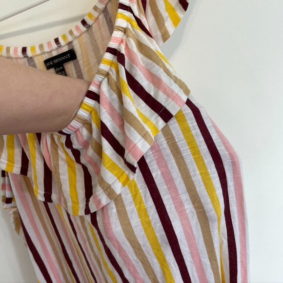 LANE BRYANT Plus Size Ruffle Edge Tank Top White Burgundy Pink Yellow Striped 3X - Picture 7 of 13